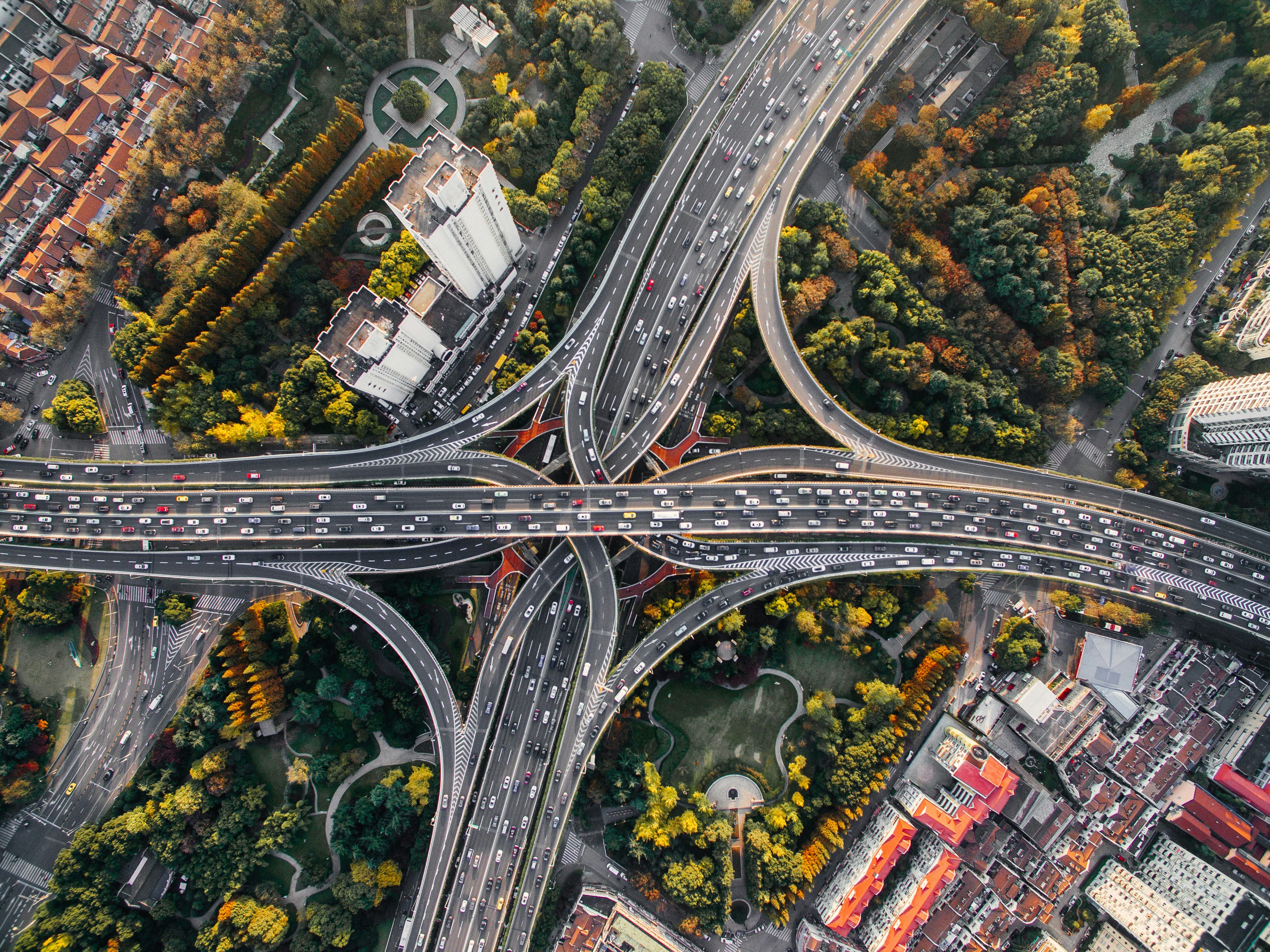 Aerial view of a city highway interchange